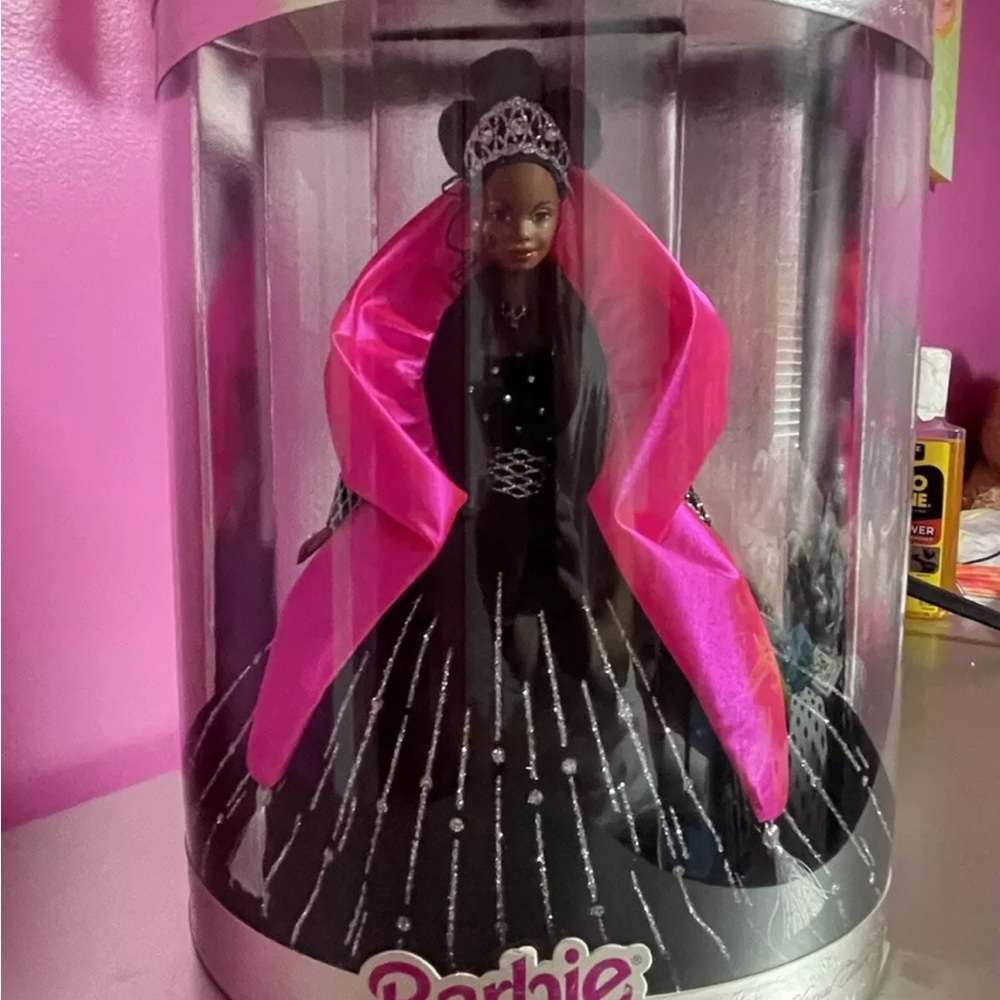 Barbie in Black and Vibrant Pink Dress